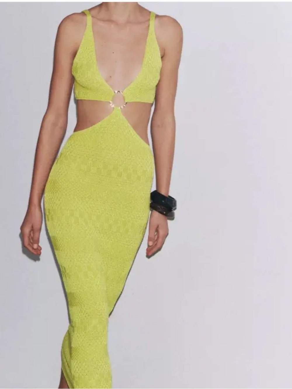 Zara Green Knit Cutout Maxi Dress